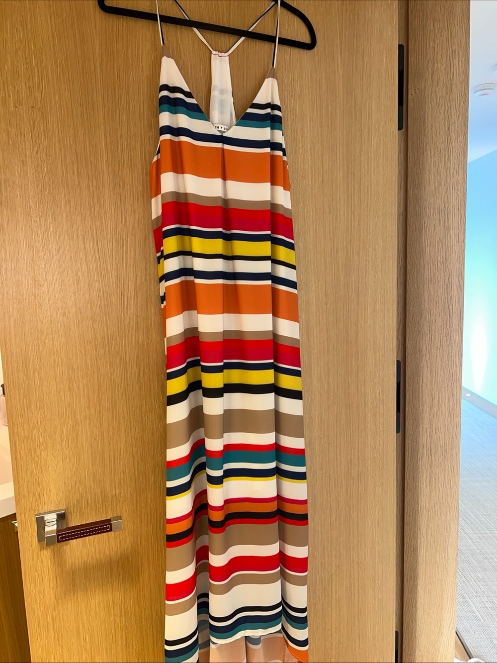 Alice + Olivia Cortes Dress L Carnival Striped Colorful Hi Low Sleeveless Boho